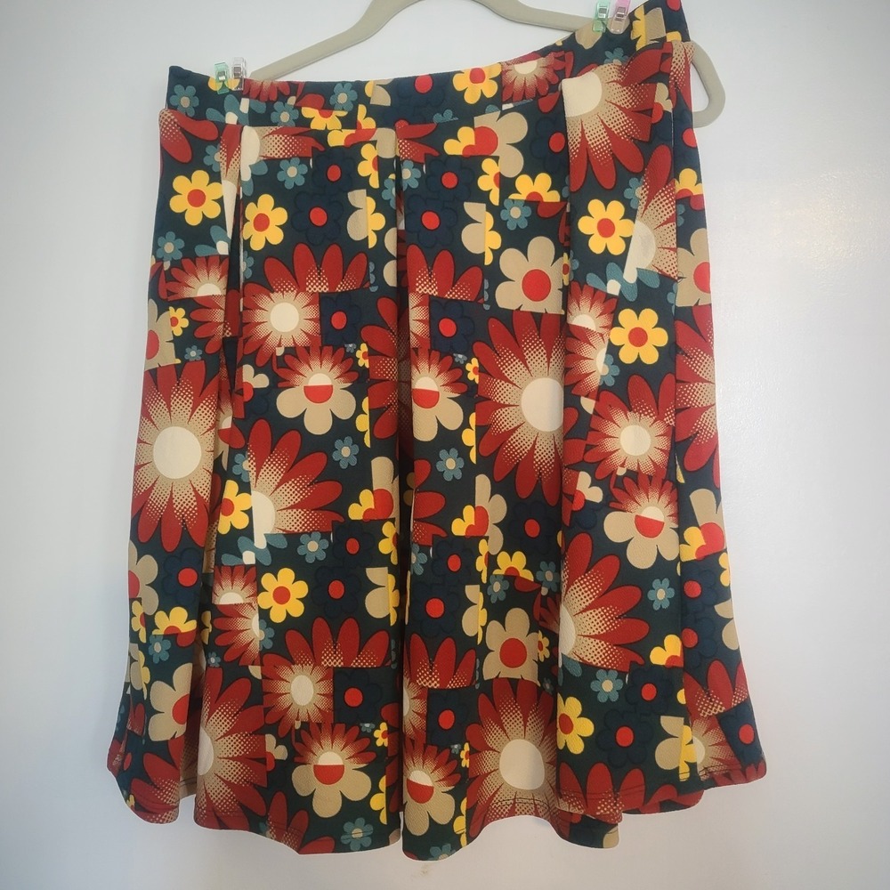 Lularoe Floral Madison Pleated Skirt -‎ Boho Flower Power - Stretchy Fabric - XL